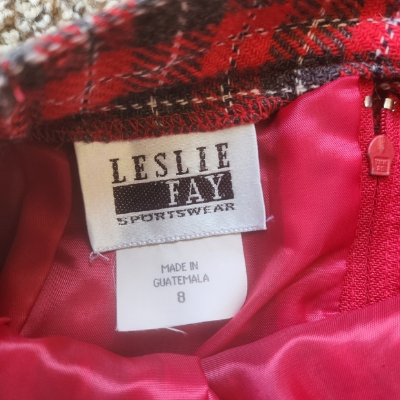 Vintage Leslie Fay Plaid Wool Pencil Skirt Size 8 - Red, Gray, White - Picture 4 of 6